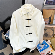 新中式盘扣高级感衬衫，男士轻熟中国风复古唐装，中长款翻领长袖衬衣