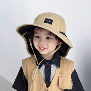 儿童帽子夏季大帽檐宝宝，夏款防晒帽防紫外线，男童遮阳帽小孩渔夫帽