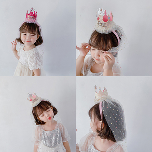 生日发箍帽子蛋糕装饰场景，布置女孩儿童周岁，公主头饰派对用品