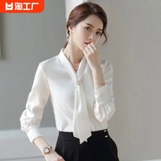 雪纺白色衬衫女设计感小众2024春秋韩版时尚洋气长袖职业衬衣