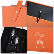 0o9z红酒包装礼盒空盒双支带酒杯皮盒葡萄酒通用包装红酒盒子