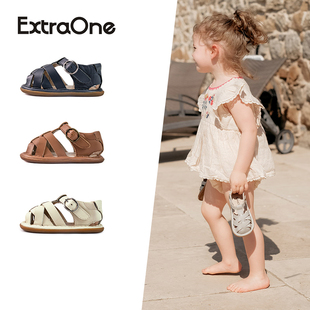 extraone婴幼儿复古编织学步凉鞋，夏季真皮宝宝，鞋软底学步鞋#802