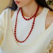 tujewelry轻奢红玛瑙黑玛瑙白水晶(白水晶)串珠项链，小众高级感长毛衣链