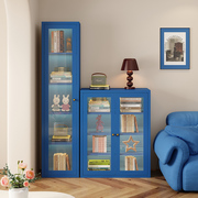 蓝色法式复古书架书柜中古风南洋风落地柜客厅展示柜书房收纳矮柜