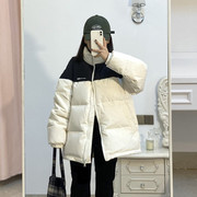 韩版立领时尚撞色羽绒棉衣棉服女冬2023年小个子bf百搭面包服