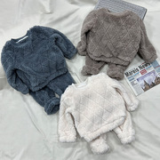 儿童衣服2023冬季加绒家居套装男宝宝毛毛童装保暖两件套