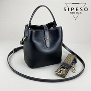 sipeso真皮女包，2023水桶包潮黑色欧美时尚单肩包手提斜挎包包