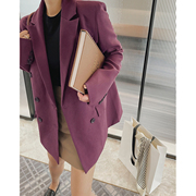紫红小西装外套女士春秋季2022西服气质高级感小个子休闲通勤