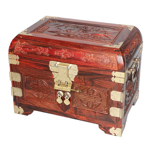 红木首饰盒大红酸枝，全独板精雕图饰品梳妆实木质，新中式复古珠宝箱