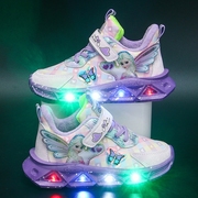 闪灯童鞋发光会亮的鞋子七彩运动鞋，儿童彩虹灯带，灯闪光女童爱莎鞋