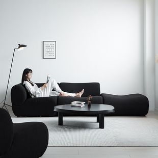 穆瑞家具模块组合沙发小户型客厅，中古风复古黑色，现代简约布艺沙发