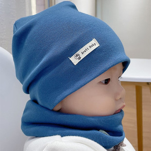 春秋冬男女儿童婴幼宝0-3-7岁纯棉，色套头护耳遮风纯棉帽子围脖套