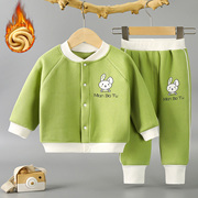 秋冬宝宝加绒套装男女儿童保暖两件套婴儿加厚开衫内外套装小童