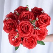 10头法国玫瑰花仿真花 婚庆家居装饰花束 假花 工厂