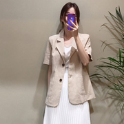 夏装新韩版时尚短袖薄款单排扣棉麻小西装直筒显瘦西服外套女