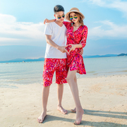 三亚情侣装海边度假沙滩裙，修身显瘦知性裹身裙波西米亚，连衣短裙夏