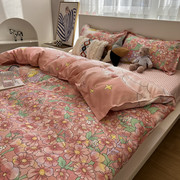 韩式小清新小碎花粉色可爱小兔ins床单，被套四件套单人宿舍三件套