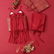 礼盒装带胸垫睡衣女性感，睡裙两件套红色新娘，晨袍结婚用家居服纯欲