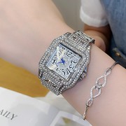 满韩版方形表盘镶钻女士，手表气质钢带，时尚女表石英国产腕表