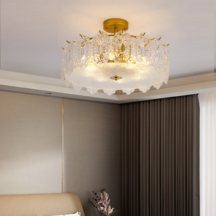 轻奢法式简约现代水晶吸顶灯创意大气，圆形房间灯温馨浪漫主卧室灯