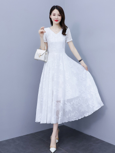 洋气质雪纺连衣裙2024夏季女大牌高端奢华白色中年妈妈长裙子