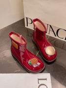 女童靴子2023秋冬宝宝皮靴，儿童炸街小短靴，公主红色马丁靴加绒
