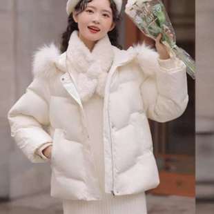 毛领小个子冬季女棉服加厚众大羽绒短款白色小设计保暖感2023外套