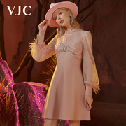 VJC/威杰思秋冬女装连衣裙气质修身通勤复古潮流都市珍珠