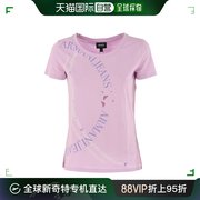 香港直邮Armani Jeans 阿玛尼牛仔 粉紫色棉女装夏季修身上衣圆领