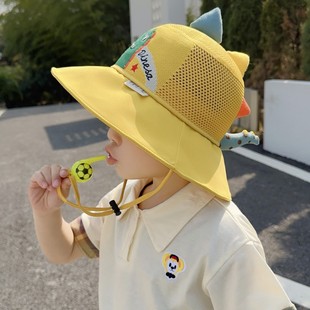 儿童防晒帽夏季男女童防紫外线太阳帽，宝宝卡通网眼大檐遮阳渔夫帽