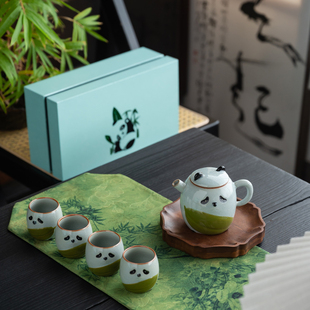 2024熊猫功夫茶具套装家用轻奢高档陶瓷茶壶，茶杯创意送礼