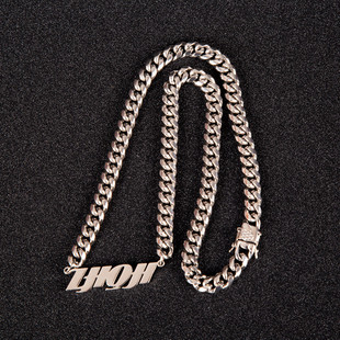 订制8mm宽嘻哈名字刻字古巴项链不锈钢个性，男女吊坠字母锁骨链潮