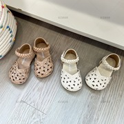 2024夏花朵镂空女宝宝单鞋1一2-3岁女童皮鞋小公主凉鞋婴儿学步鞋