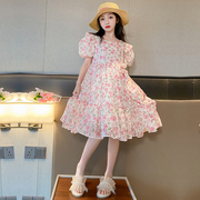 女童夏季雪纺碎花连衣裙，2023韩版女孩，时髦洋气甜美夏天裙子