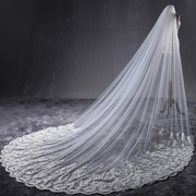 韩式浪漫蕾丝长，拖尾镶嵌水钻软纱头纱，38米超长新娘结婚头纱