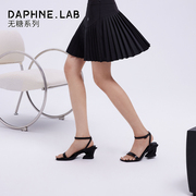 DL达芙妮无糖3D打印一字带高跟凉鞋女2023夏黑色粗跟时装凉鞋