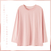 纯棉睡衣女士春秋季上衣长袖，t恤粉色，圆领宽松舒适休闲外穿家居服