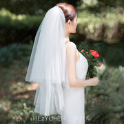 2023韩式新娘主婚纱结婚礼头纱，头饰超仙森系简约旅拍照双层