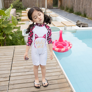韩国ins女童宝宝小猫造型泳衣 连体小童女婴儿防晒冲浪服套装