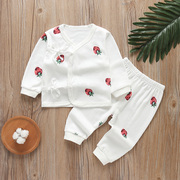 新生幼儿衣服春秋款纯棉婴儿系带和尚服套装0-6月宝宝夏季两件套