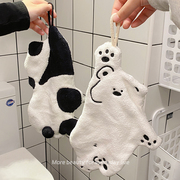 可爱熊猫擦手巾挂式珊瑚绒吸水速干卫生间擦手小毛巾厨房搽抹手布