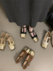 平底法式玛丽珍单鞋女鞋子，2024拼色复古t字带方头浅口女鞋子