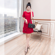 红裙子女装2024春夏装小个子短袖礼服气质红色中国风连衣裙