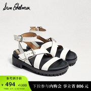 SAM EDELMAN夏季款休闲时尚圆头中跟白色罗马鞋凉鞋女鞋ELEANORA