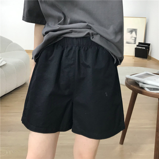 细米定制夏季舒适松紧高腰，a字短裤女水洗，棉休闲百搭阔腿热裤