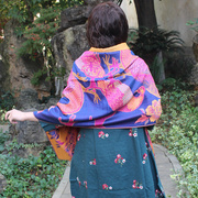 23年云南民族风棉麻长方形，双层保暖披肩，女式空调长款秋冬围巾