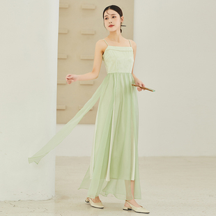 新中式薄荷绿吊带连衣裙女夏季改良汉服高级背心内搭国风女装