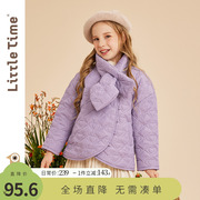 littletime女童棉服外套冬装，2023宝宝单排扣儿童加厚保暖棉衣