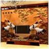 18d新中式鹤寿延年电视，背景墙壁纸5d立体浮雕，现代简约墙纸壁画