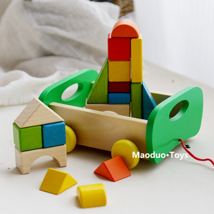 大颗粒积木儿童木质拖拉学步车拼装搭建1-3周岁宝宝益智婴幼儿WZ